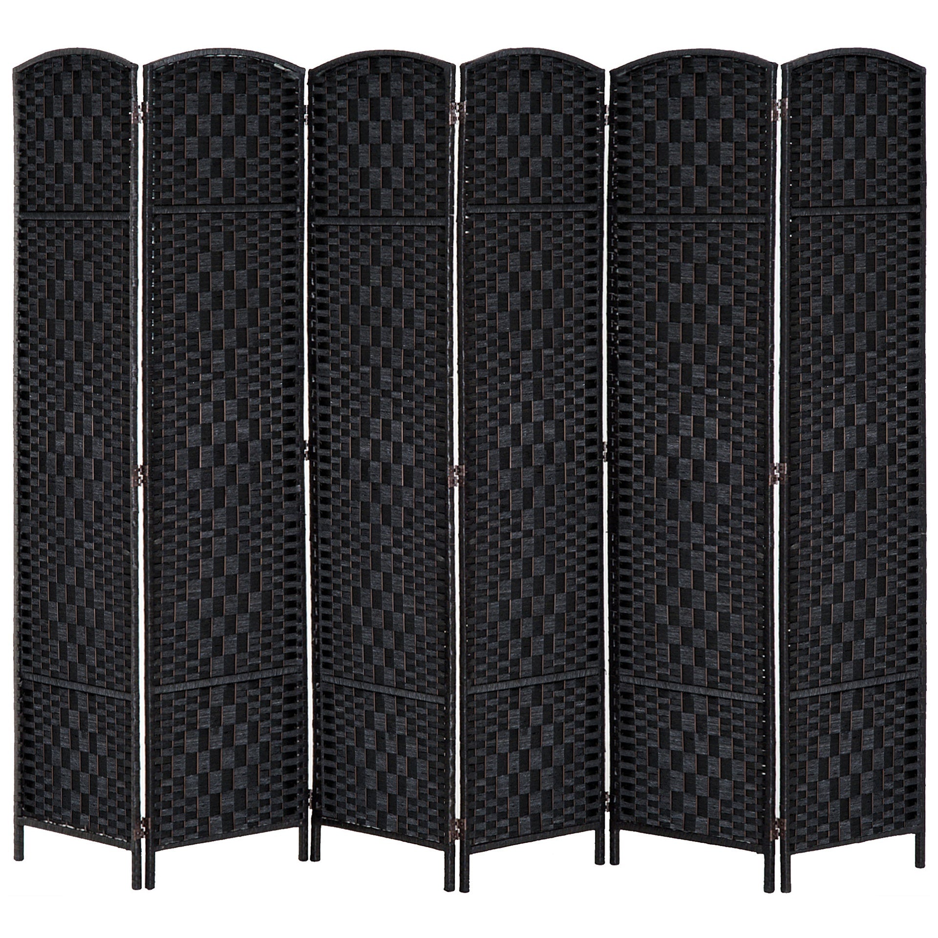 HOMCOM Room Divider 6 Panel, 6FT Tall Folding Privacy Screen, Freestanding Hand-Woven Partition for Room Separation with 360° Hinges, Paper Rope Diamond Weave, Black