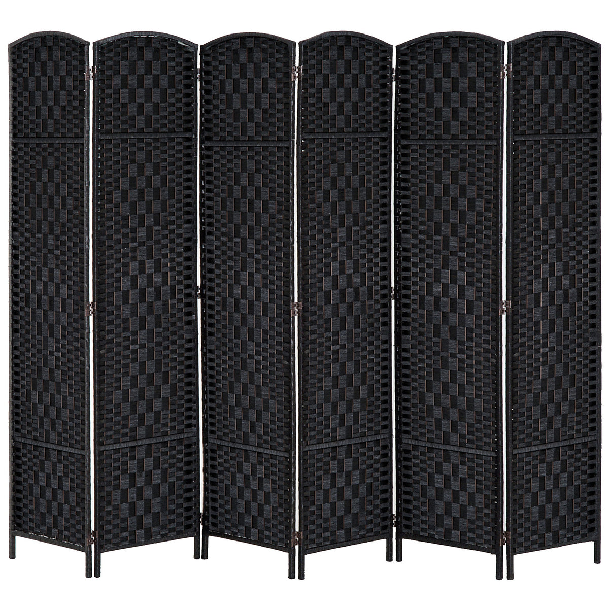 HOMCOM Room Divider 6 Panel, 6FT Tall Folding Privacy Screen, Freestanding Hand-Woven Partition for Room Separation with 360° Hinges, Paper Rope Diamond Weave, Black
