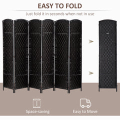 HOMCOM Room Divider 6 Panel, 6FT Tall Folding Privacy Screen, Freestanding Hand-Woven Partition for Room Separation with 360° Hinges, Paper Rope Diamond Weave, Black