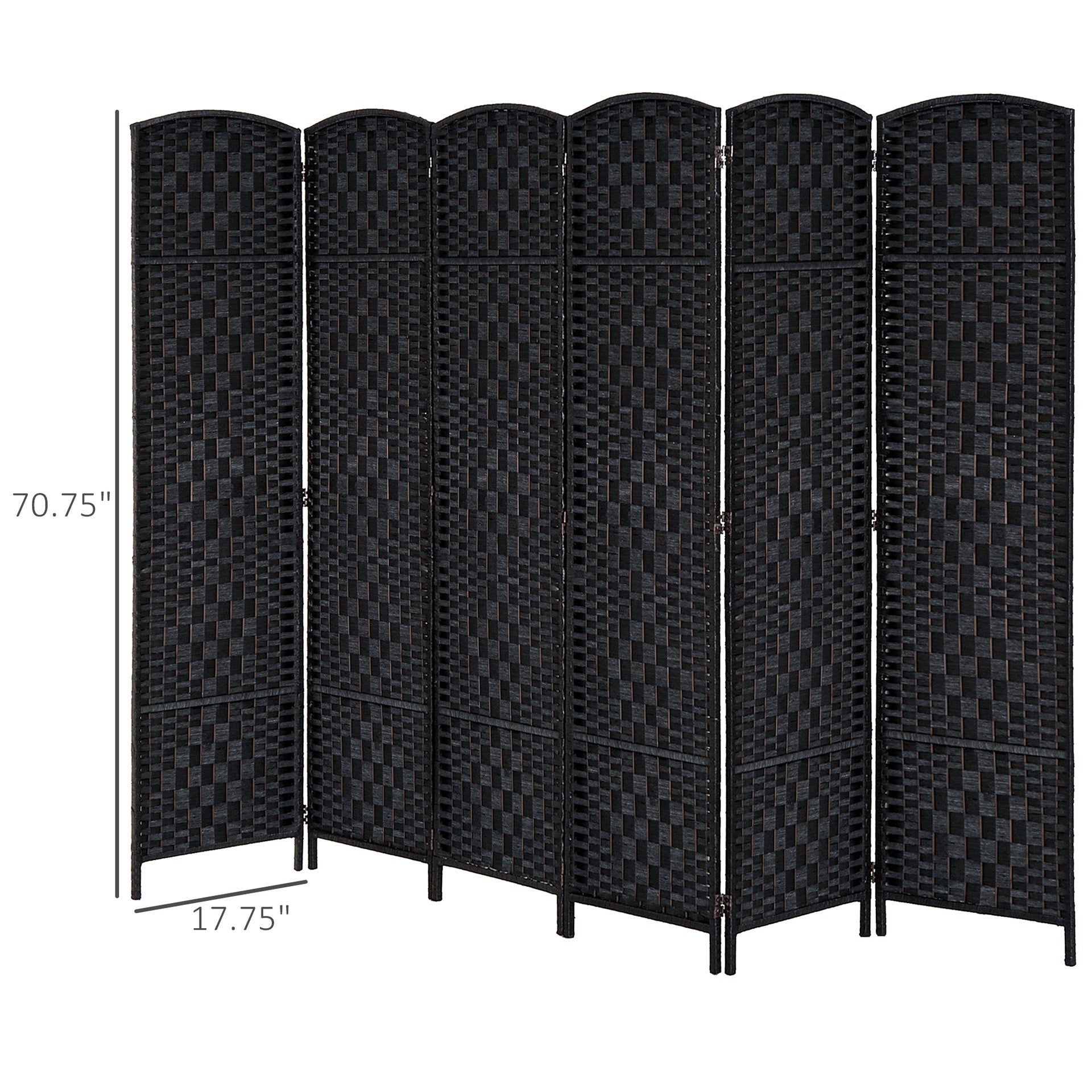 HOMCOM Room Divider 6 Panel, 6FT Tall Folding Privacy Screen, Freestanding Hand-Woven Partition for Room Separation with 360° Hinges, Paper Rope Diamond Weave, Black