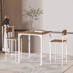 HOMCOM 3 Piece Industrial Counter Height Dining Table Set, Bar Table & Chairs with Steel Legs & Footrests, White