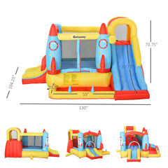 Outsunny Kids Bounce House, 4-in-1 Rocket Inflatable Water Slide Jumping Castle with 2 Slides, Climbing Wall, Trampoline, & Water Pool Area, Air Blower