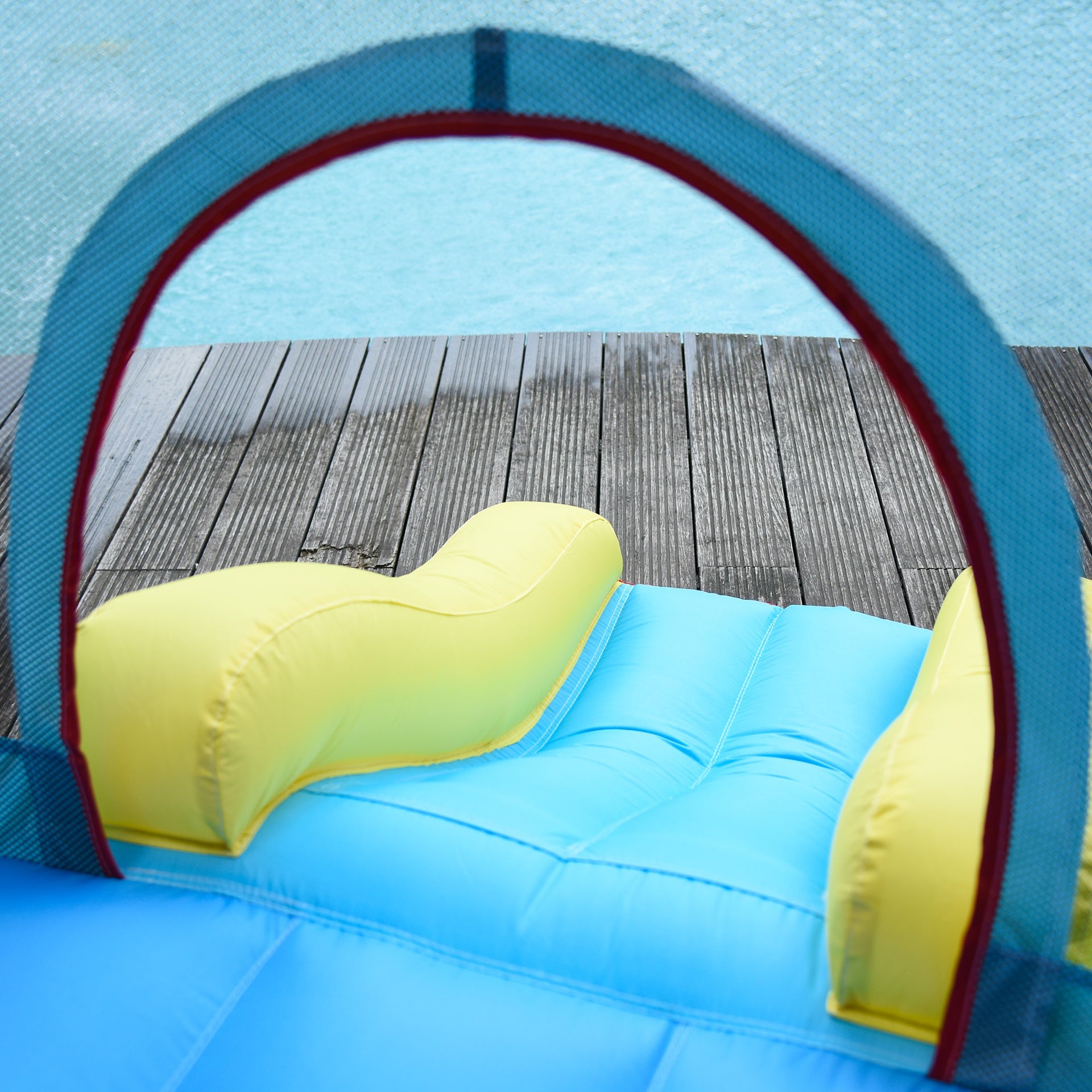 Outsunny Kids Bounce House, 4-in-1 Rocket Inflatable Water Slide Jumping Castle with 2 Slides, Climbing Wall, Trampoline, & Water Pool Area, Air Blower