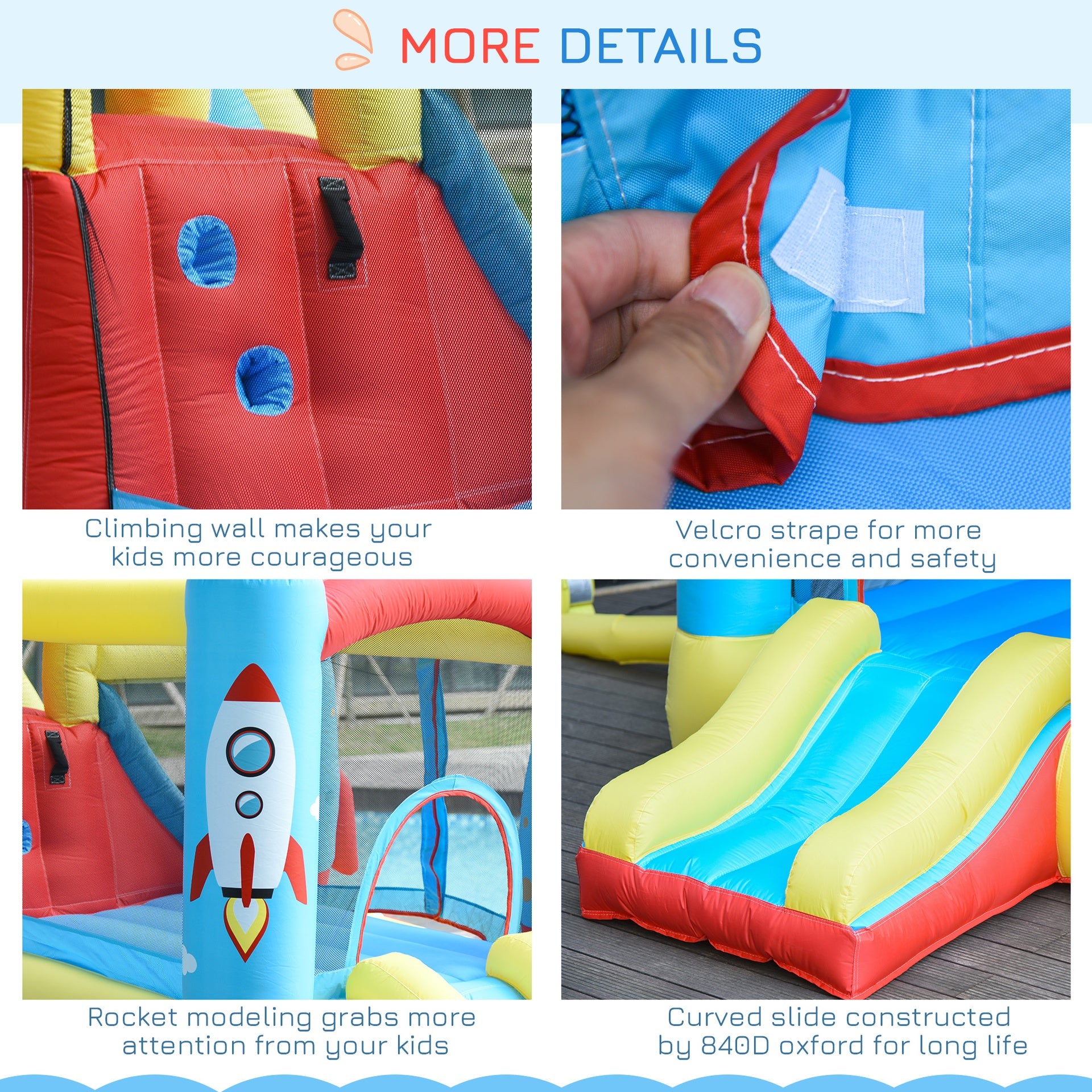 Outsunny Kids Bounce House, 4-in-1 Rocket Inflatable Water Slide Jumping Castle with 2 Slides, Climbing Wall, Trampoline, & Water Pool Area, Air Blower