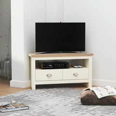 HOMCOM Entertainment Center TV Console Table, Corner TV Stand Up To 50" with Drawers and Open Storage Compartmen, White