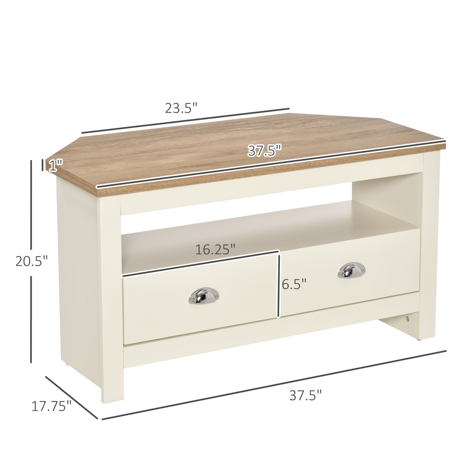 HOMCOM Entertainment Center TV Console Table, Corner TV Stand Up To 50" with Drawers and Open Storage Compartmen, White