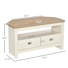 HOMCOM Entertainment Center TV Console Table, Corner TV Stand Up To 50" with Drawers and Open Storage Compartmen, White