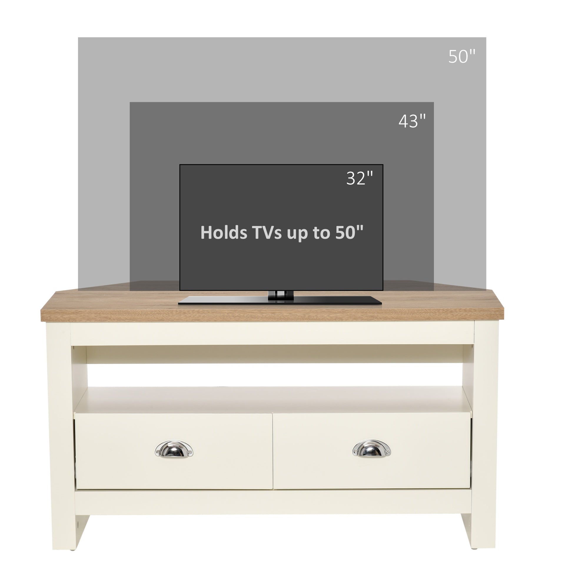 HOMCOM Entertainment Center TV Console Table, Corner TV Stand Up To 50" with Drawers and Open Storage Compartmen, White
