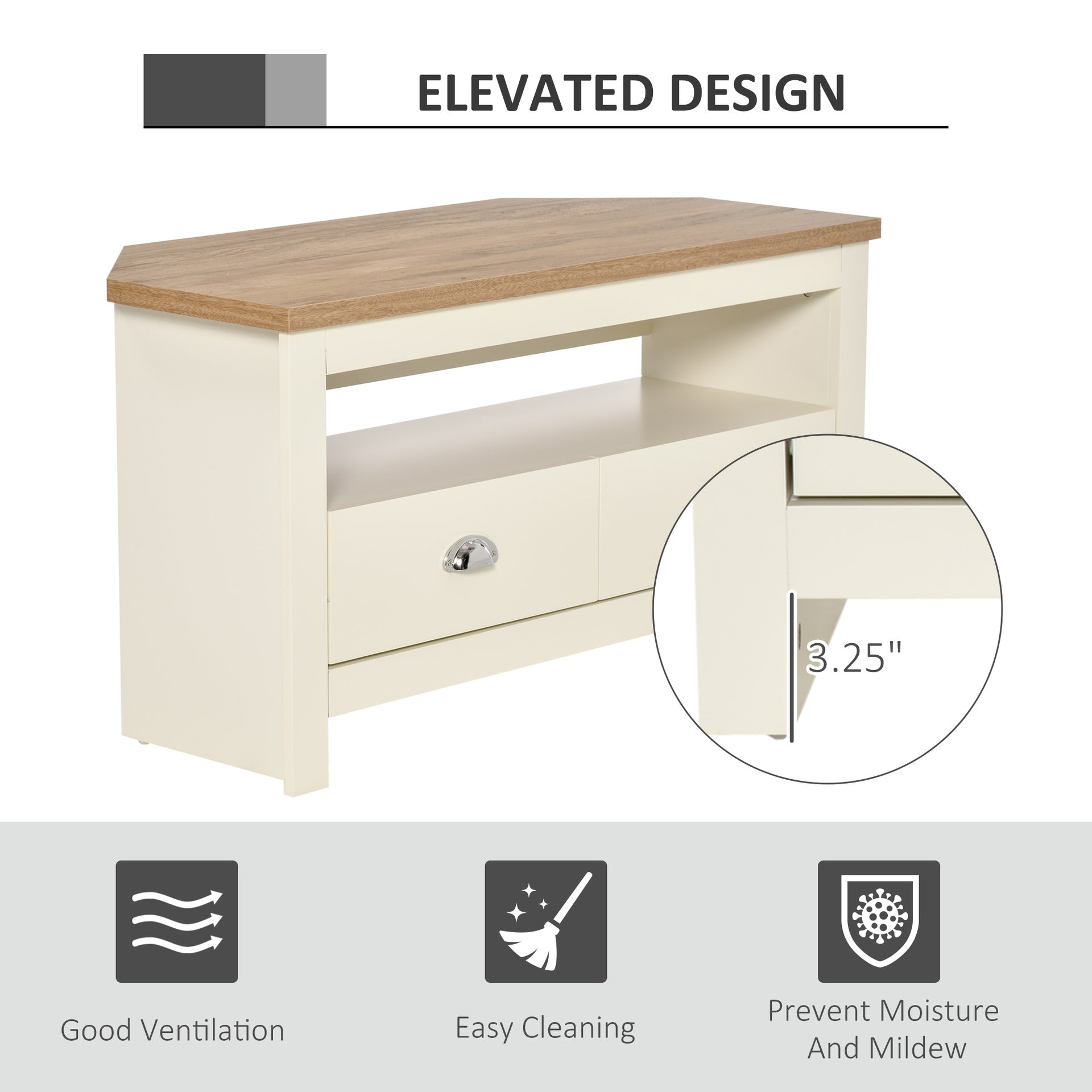 HOMCOM Entertainment Center TV Console Table, Corner TV Stand Up To 50" with Drawers and Open Storage Compartmen, White