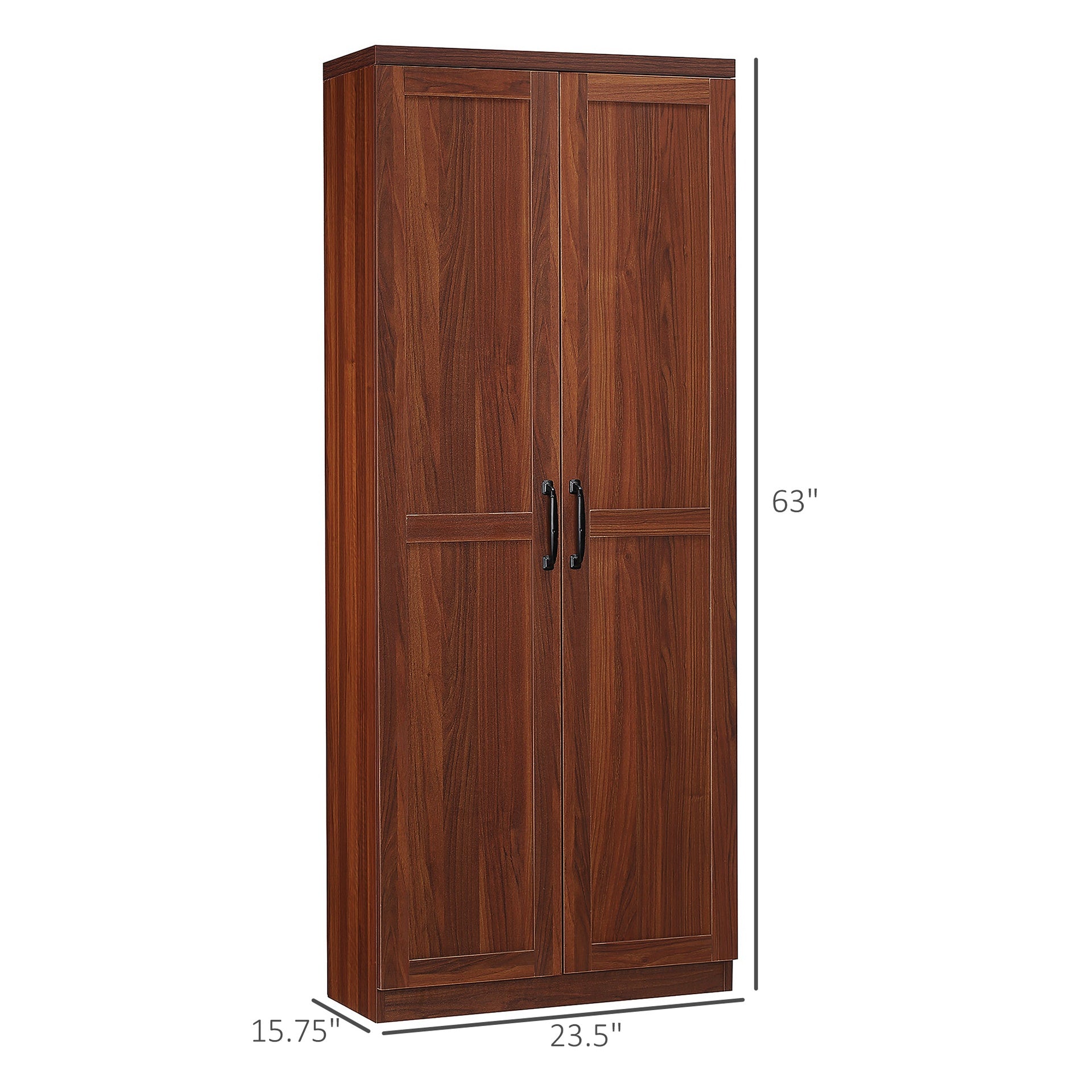 HOMCOM 63" 2-Door Kitchen Pantry, Freestanding Storage Cabinet with 5-tier Shelving and 2 Adjustable Shelves for Dining Room, Brown