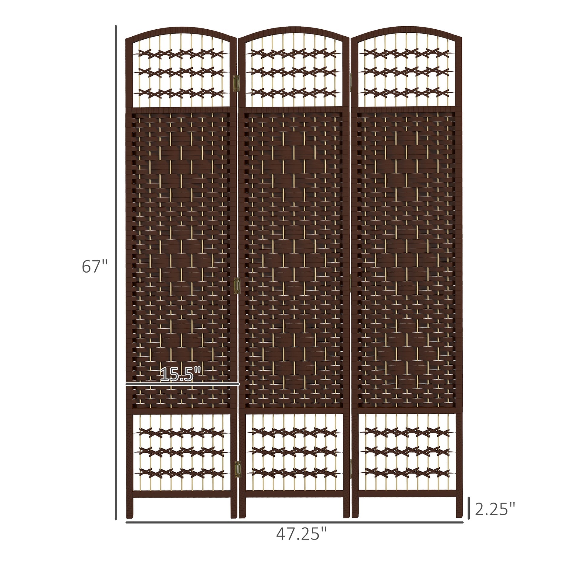 HOMCOM 3 Panel Folding Room Divider Portable Privacy Screen Wave Fiber Room Partition for Home Office Brown