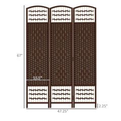 HOMCOM 3 Panel Folding Room Divider Portable Privacy Screen Wave Fiber Room Partition for Home Office Brown