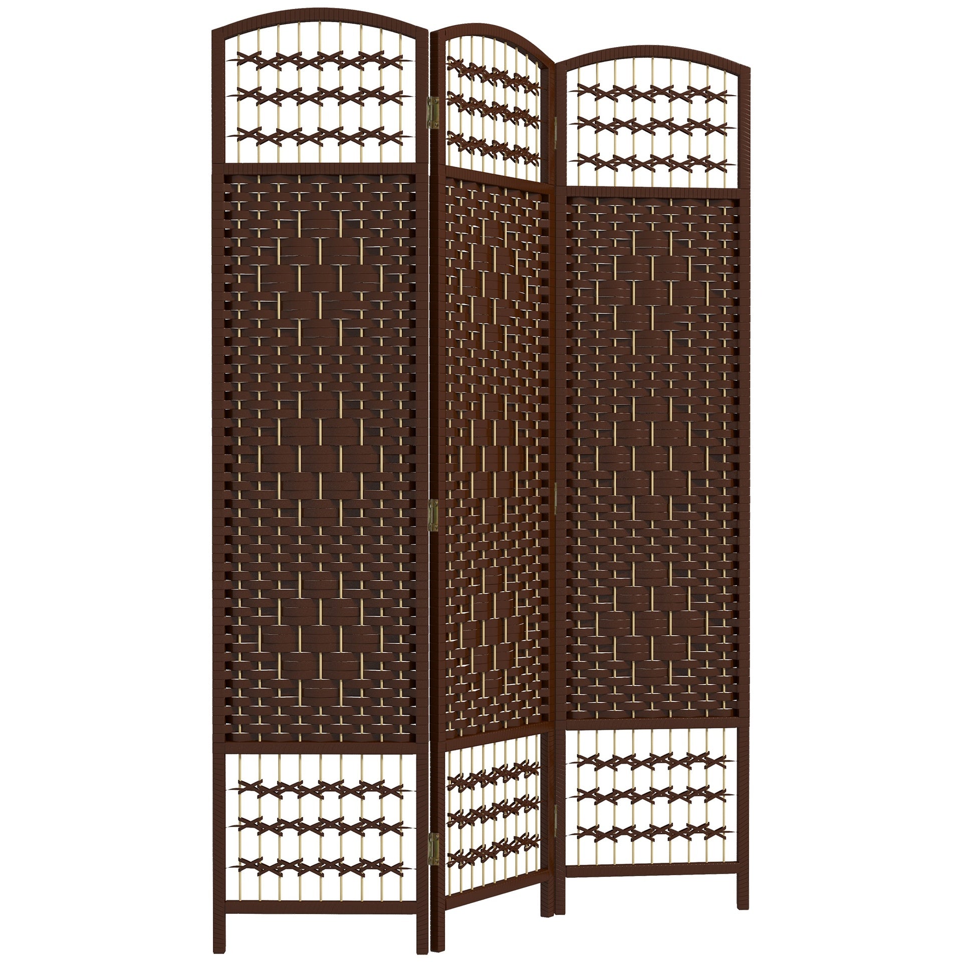 HOMCOM 3 Panel Folding Room Divider Portable Privacy Screen Wave Fiber Room Partition for Home Office Brown