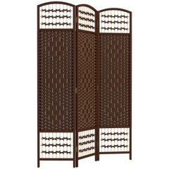 HOMCOM 3 Panel Folding Room Divider Portable Privacy Screen Wave Fiber Room Partition for Home Office Brown