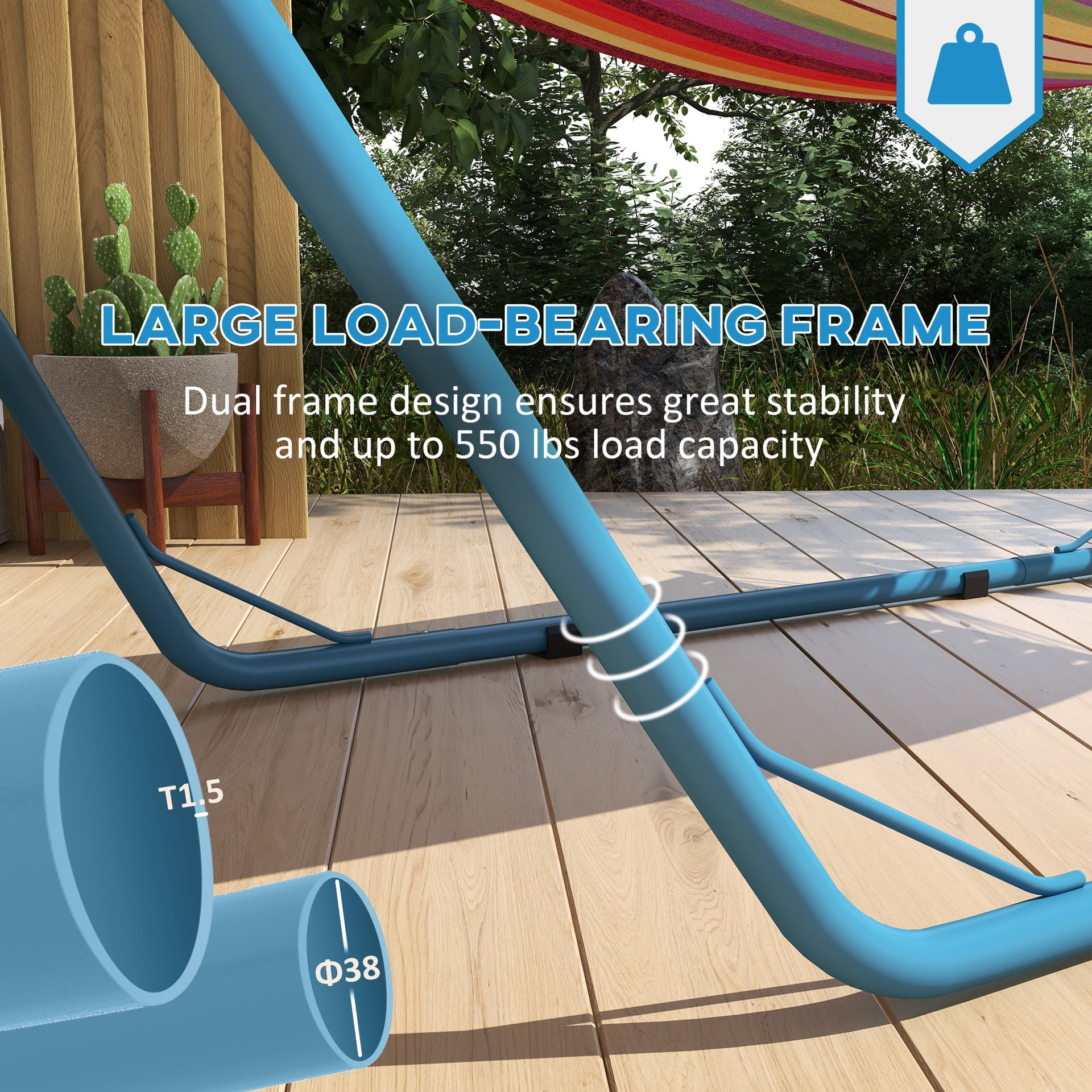 Outsunny Hammock Stand, Portable Adjustable Steel Frame Hammock Stand, Weather Resistant, 10.3', 550 lbs. Capacity, Blue