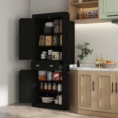 HOMCOM 72.5" Kitchen Cabinet, Pantry Storage Cabinet with Doors and Shelves, Freestanding Food Pantry Cabinet, Black Wood Grain