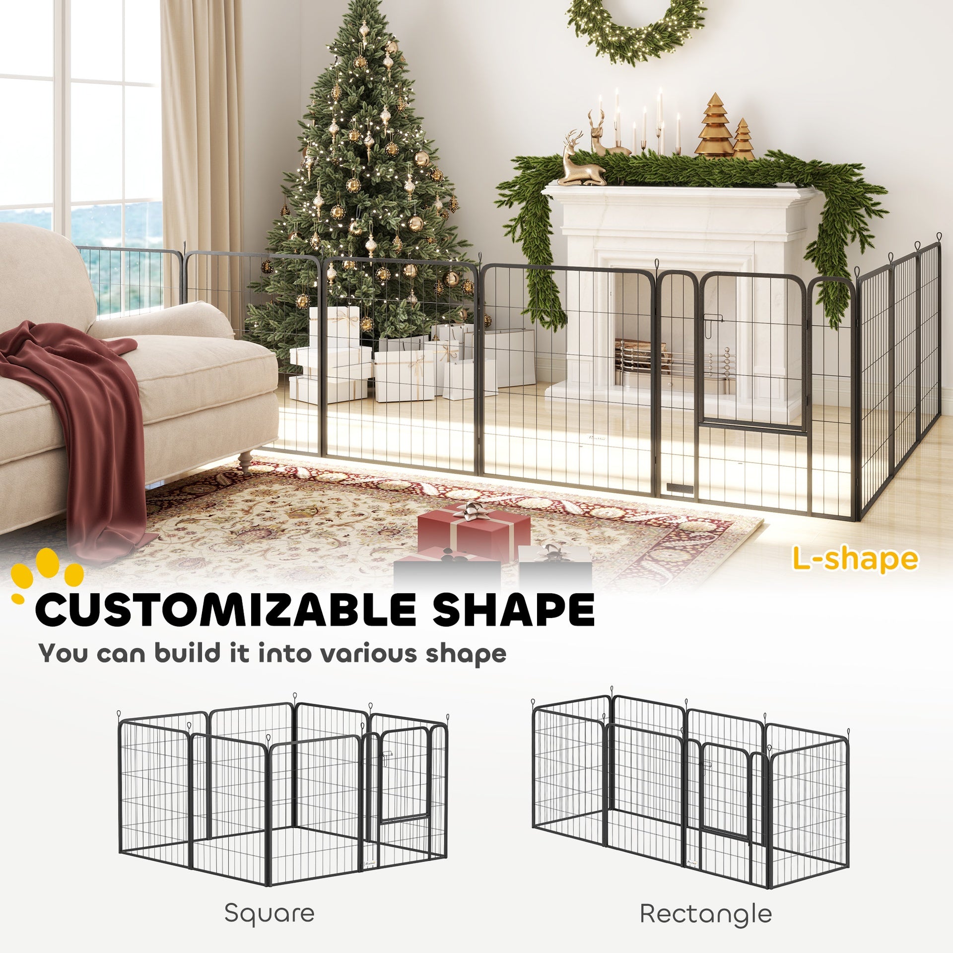 PawHut 39 Inch Exercise Pen, Heavy Duty Dog Playpen, 8 Panel Metal Pet Fence for Medium and Large Dogs, Black