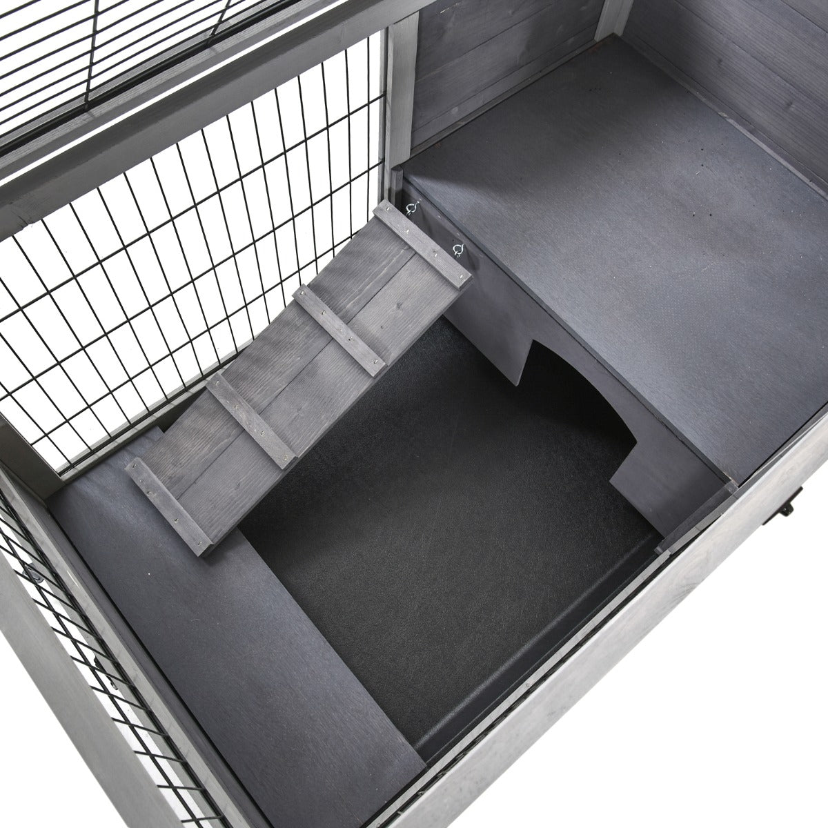 PawHut Indoor Rabbit Enclosure, Wooden Elevated Cage Habitat with Enclosed Run with Wheels - Ideal for Rabbits and Guinea Pigs