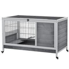 PawHut Indoor Rabbit Enclosure, Wooden Elevated Cage Habitat with Enclosed Run with Wheels - Ideal for Rabbits and Guinea Pigs