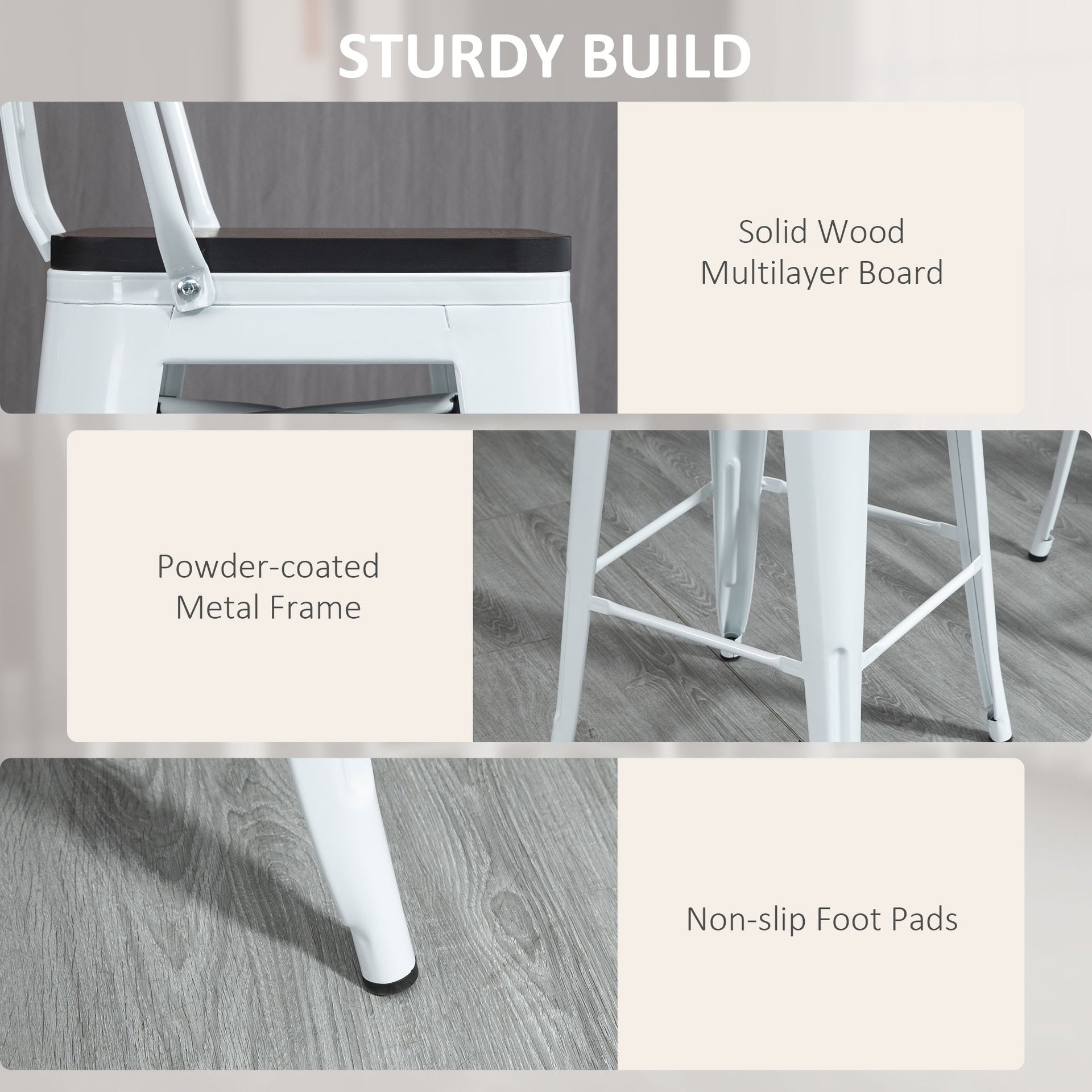 HOMCOM 3 Piece Industrial Dining Table Set, Bar Height Bar Table and Chairs Set with Footrests for Bistro, White and Brown