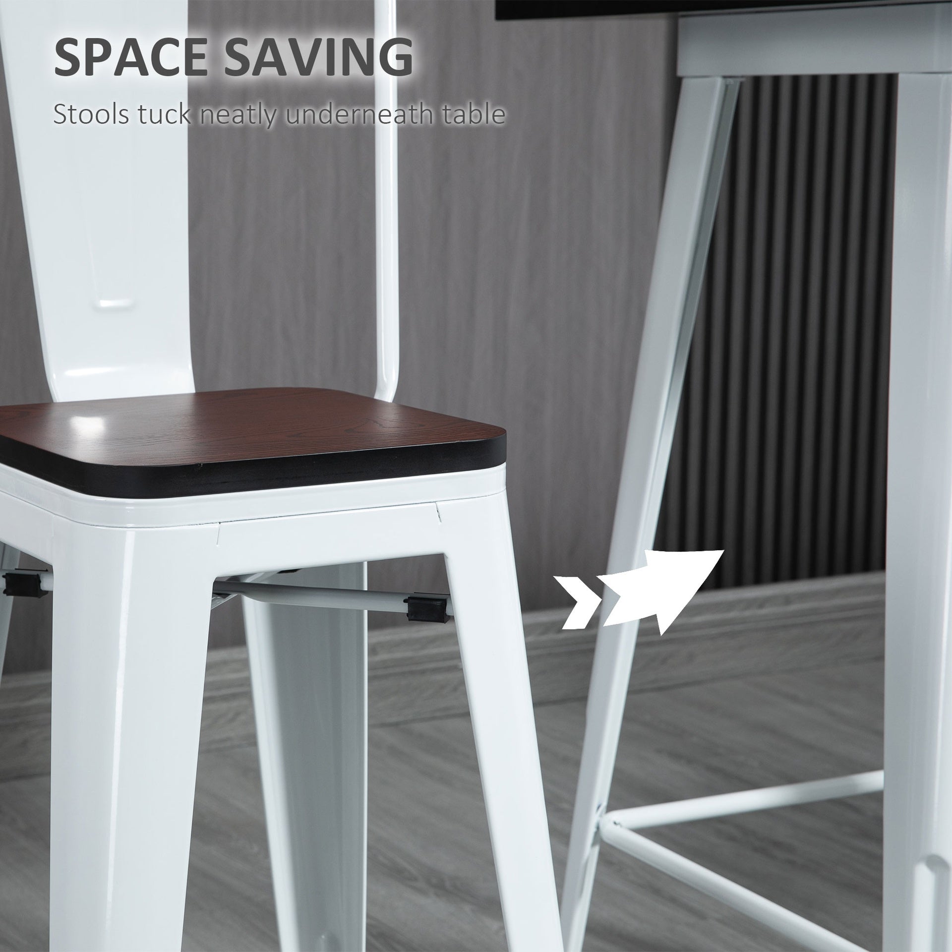 HOMCOM 3 Piece Industrial Dining Table Set, Bar Height Bar Table and Chairs Set with Footrests for Bistro, White and Brown