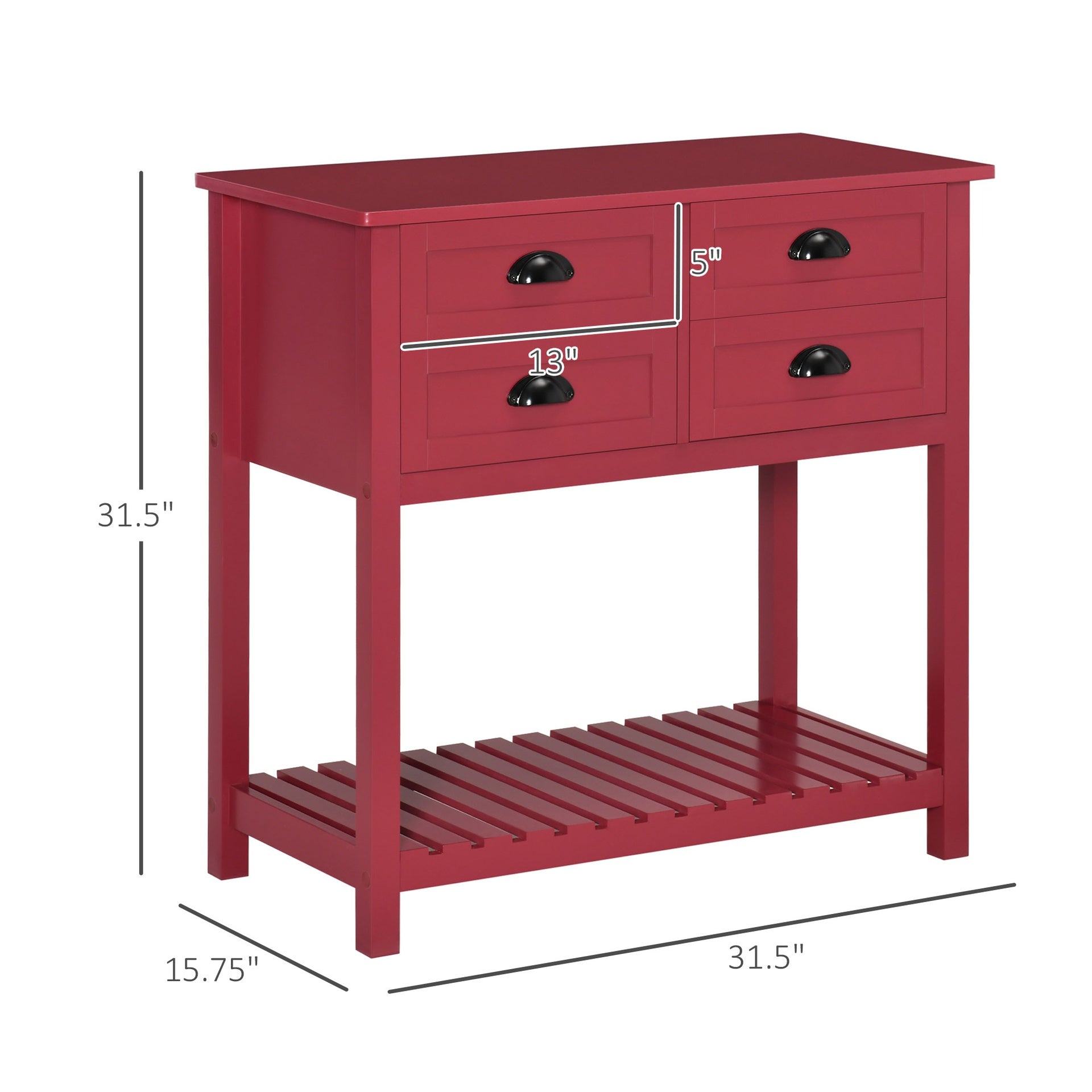 HOMCOM Sideboard Buffet Cabinet with Storage, Modern Coffee Bar Cabinet with 4 Drawers and Slatted Bottom Shelf, Console Table for Kitchen, Living Room, Dining Room, Hallway, Red