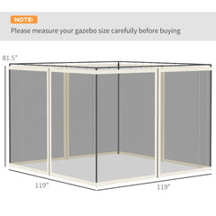 Outsunny Replacement Mesh Sidewall Netting for 10' x 10' Gazebos and Canopy Tents with Zippers, (Sidewall Only) White
