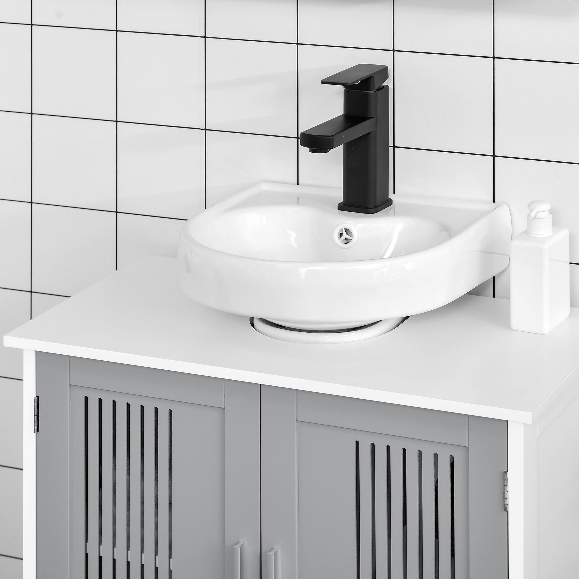 kleankin Under Sink Pedestal Storage Bathroom Cabinet, Gray White