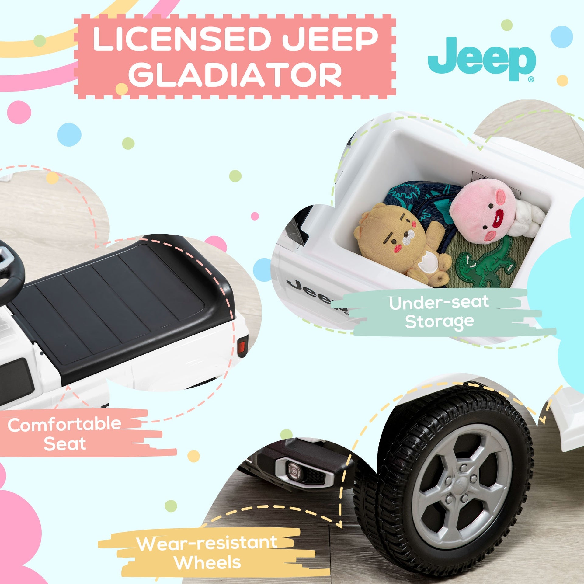 Aosom Kids Ride on Push Car, with Engine Sounds & Under-Seat Storage, Foot-to-Floor Ride on Sliding Car with Horn, Sit and Scoot Ride on Toy, Ages 1.5-3 Years, White