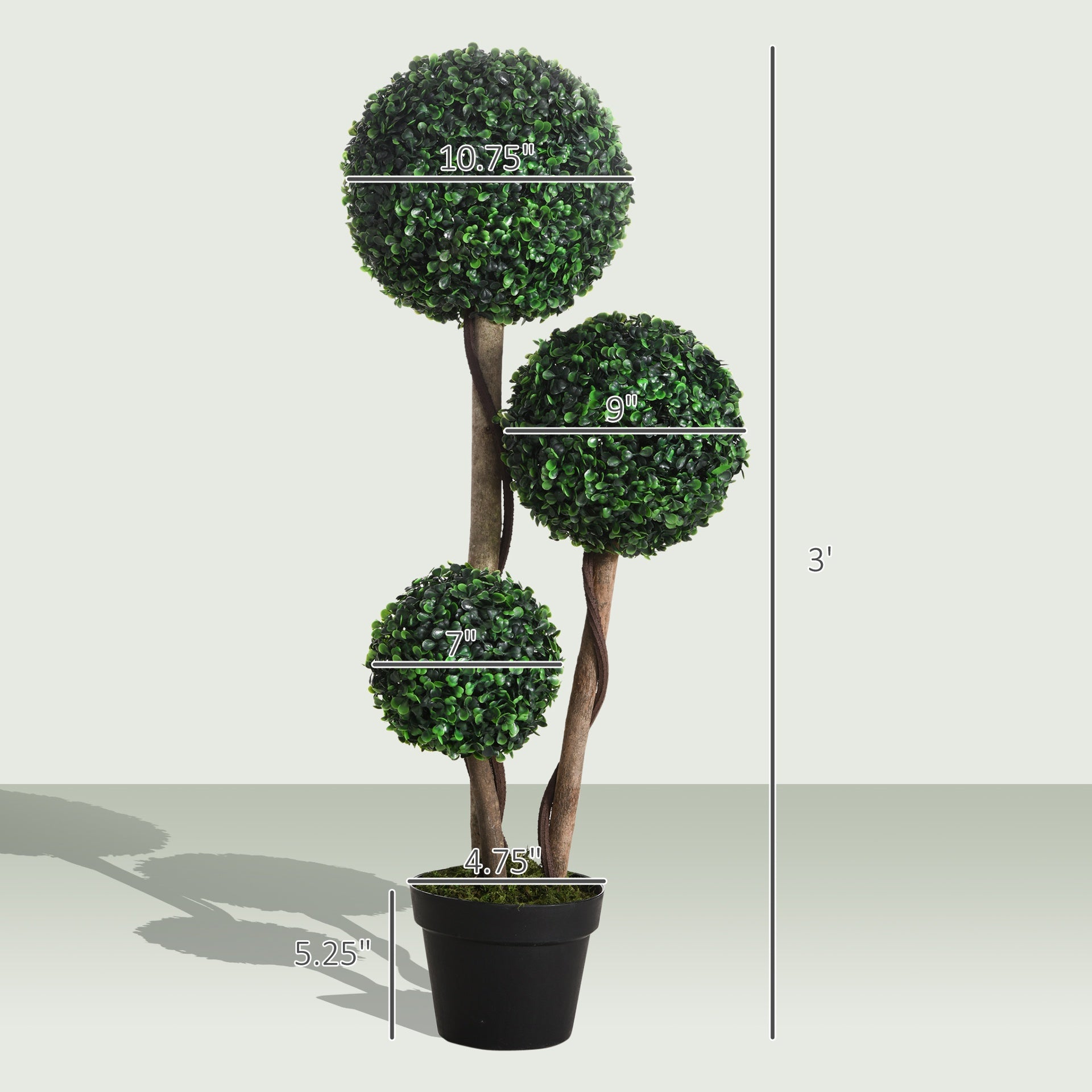 HOMCOM Artificial Plant for Home Decor Indoor & Outdoor Fake Plants Artificial Tree in Pot, 3 Ball Boxwood Topiary Tree for Home Office, Living Room Decor, Dark Green
