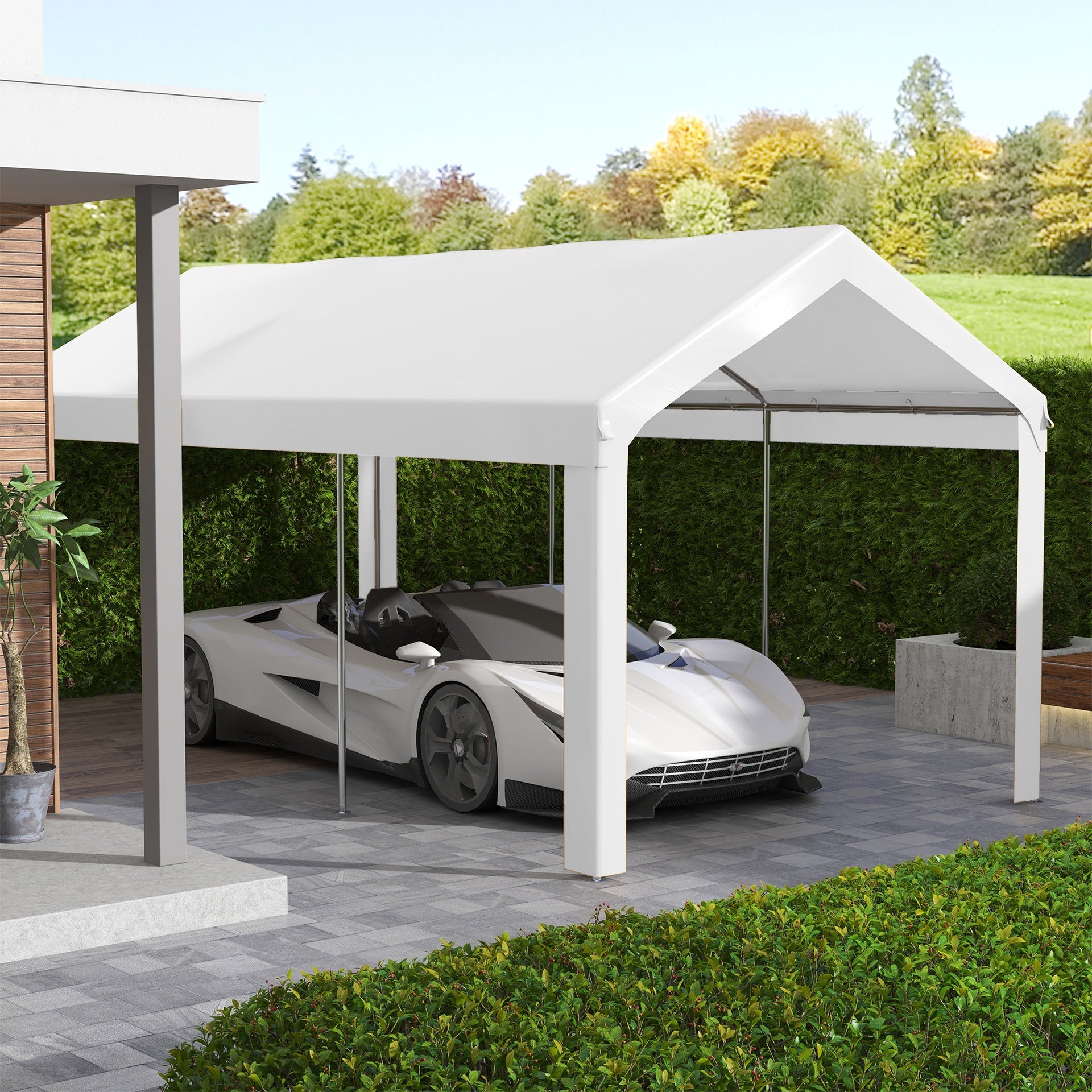 Outsunny 10 x 20ft Carport Roof, UV Resistant Canopy Replacement, Fits 84C-378V00 and 84C-206 Series, White