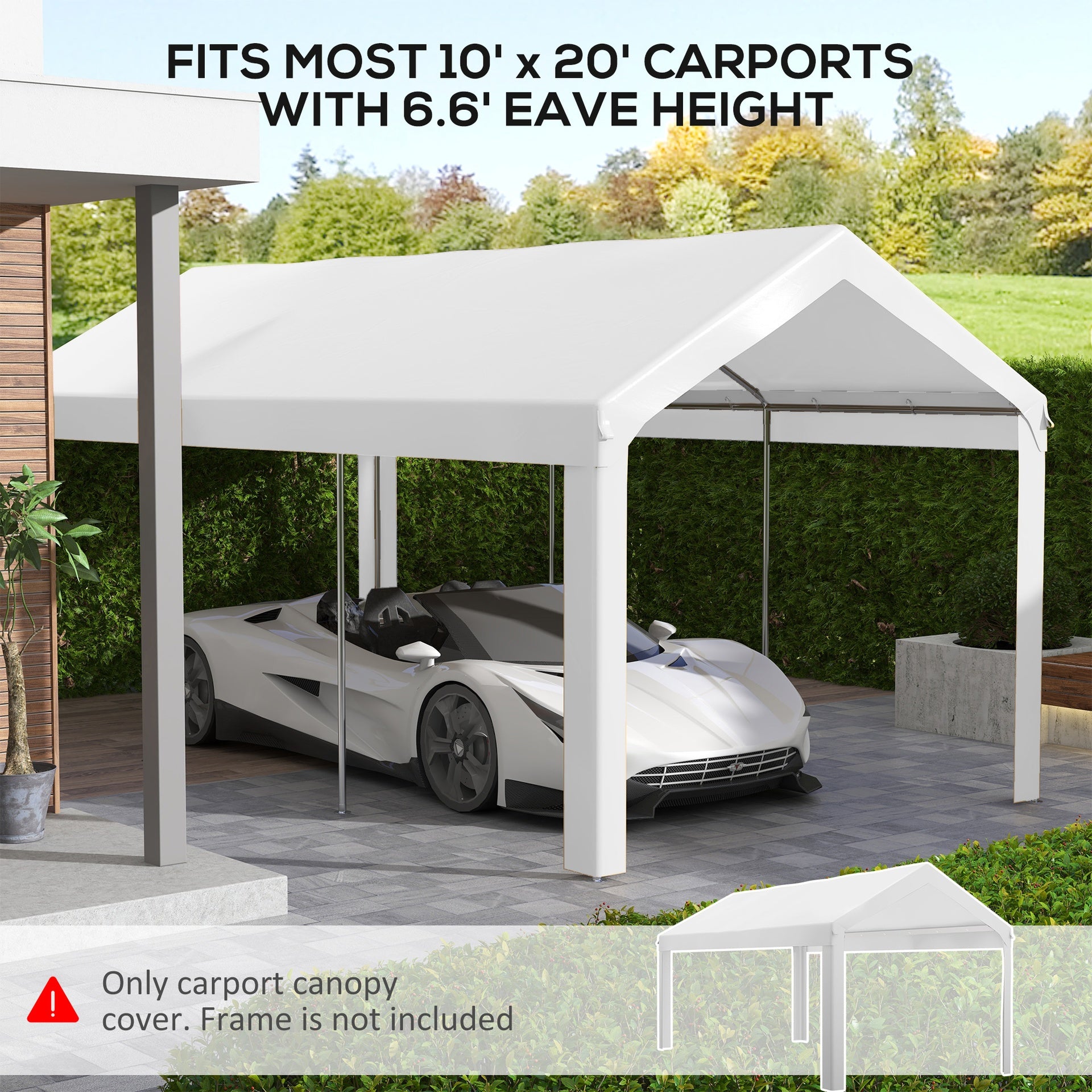 Outsunny 10 x 20ft Carport Roof, UV Resistant Canopy Replacement, Fits 84C-378V00 and 84C-206 Series, White
