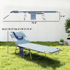 Outsunny Tanning Chair with Face Hole, 5-Level Adjustable Outdoor Chaise Lounge Chair with Pillow for Beach, Pool, Gray