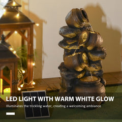 Outsunny 28.3" Solar Water Fountain, 4-Tier Resin Cascading Jars and Stacked Stones Outdoor Waterfall Fountain with LED Lights