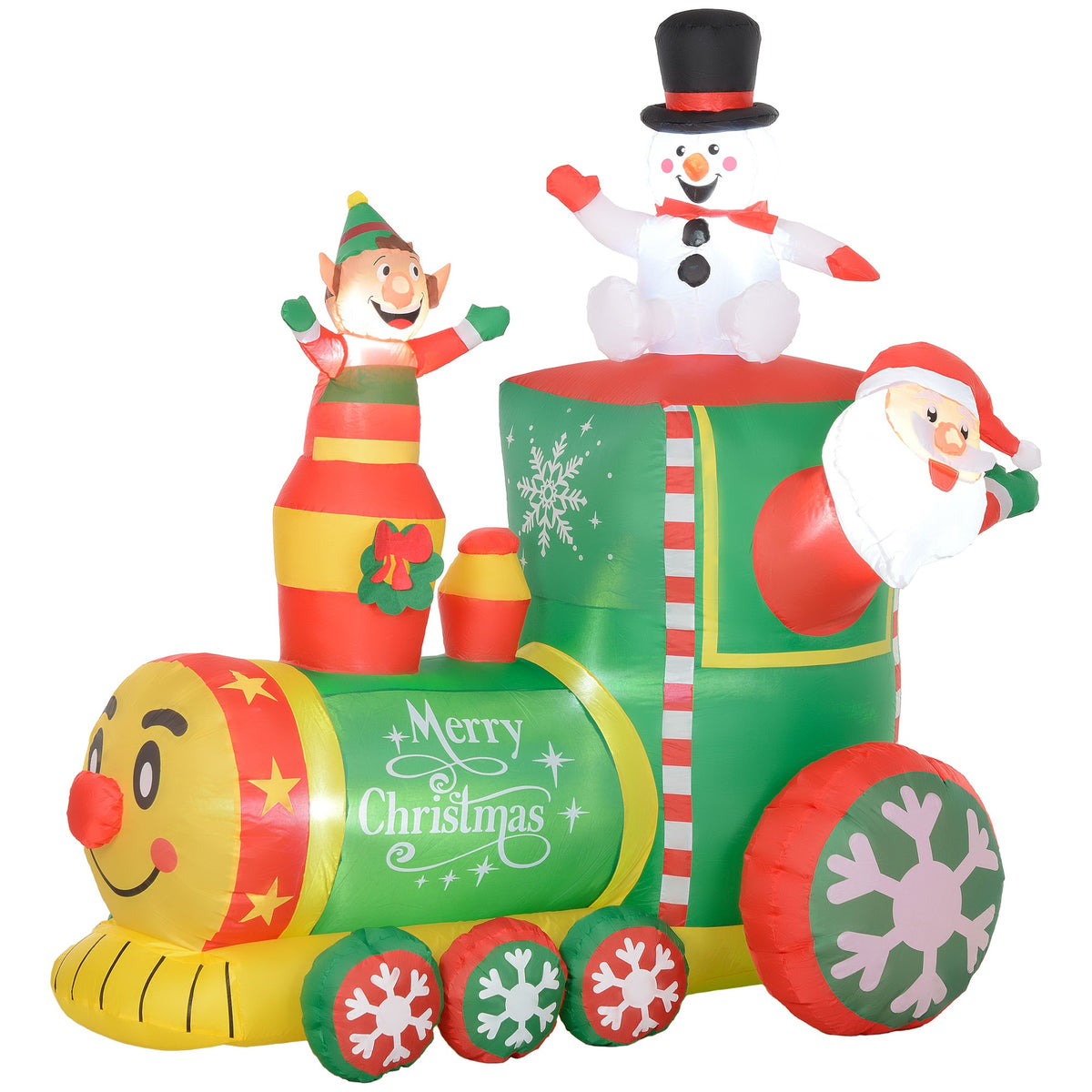 Outsunny 6FT Inflatable Train with Santa Claus, Snowman, Blow-Up Outdoor Display w/ White LED Lights for Party