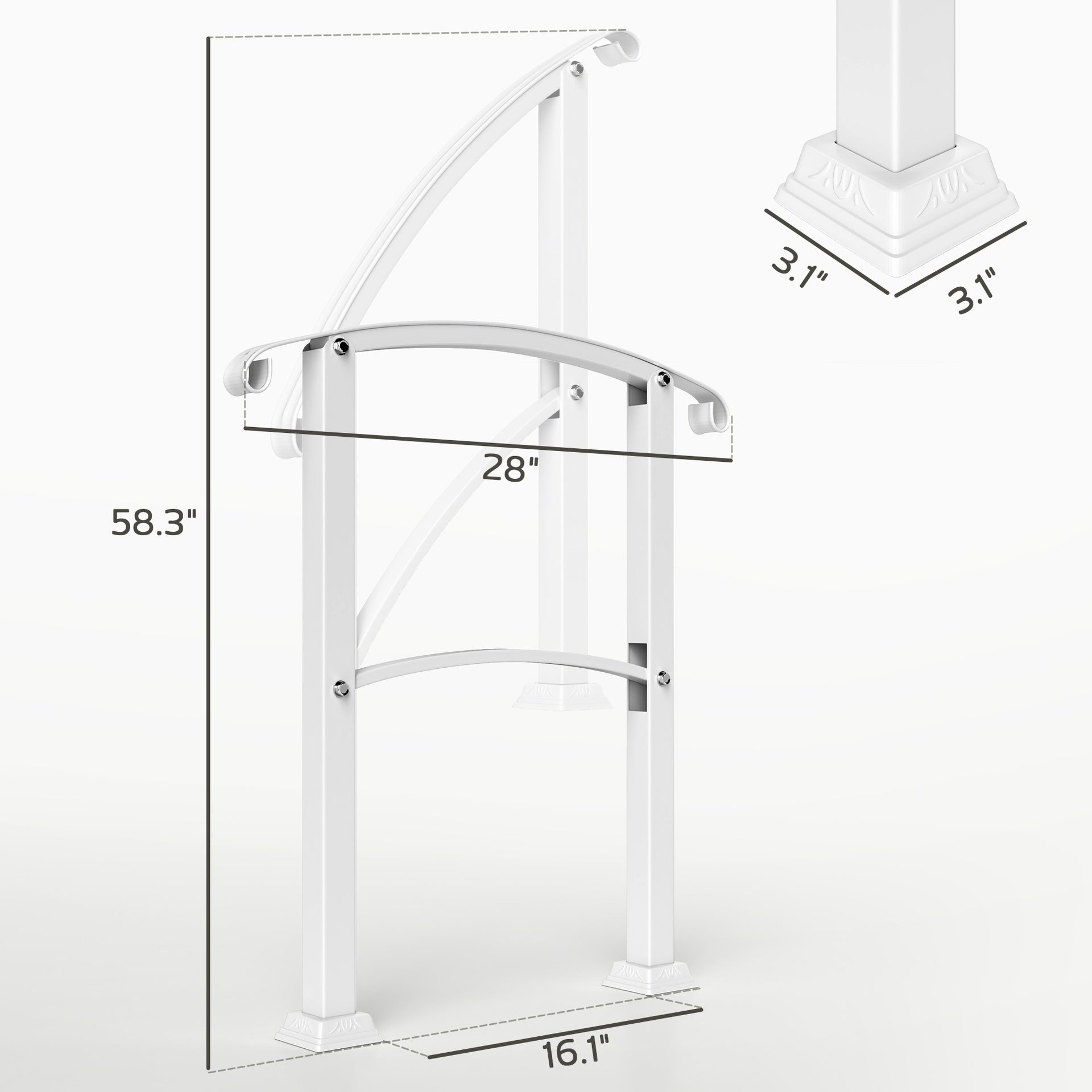 Outsunny 1-3 Step Metal Handrails for Outdoor Steps, Porch Deck Stair Railing with Installation Kit for Concrete Steps, White