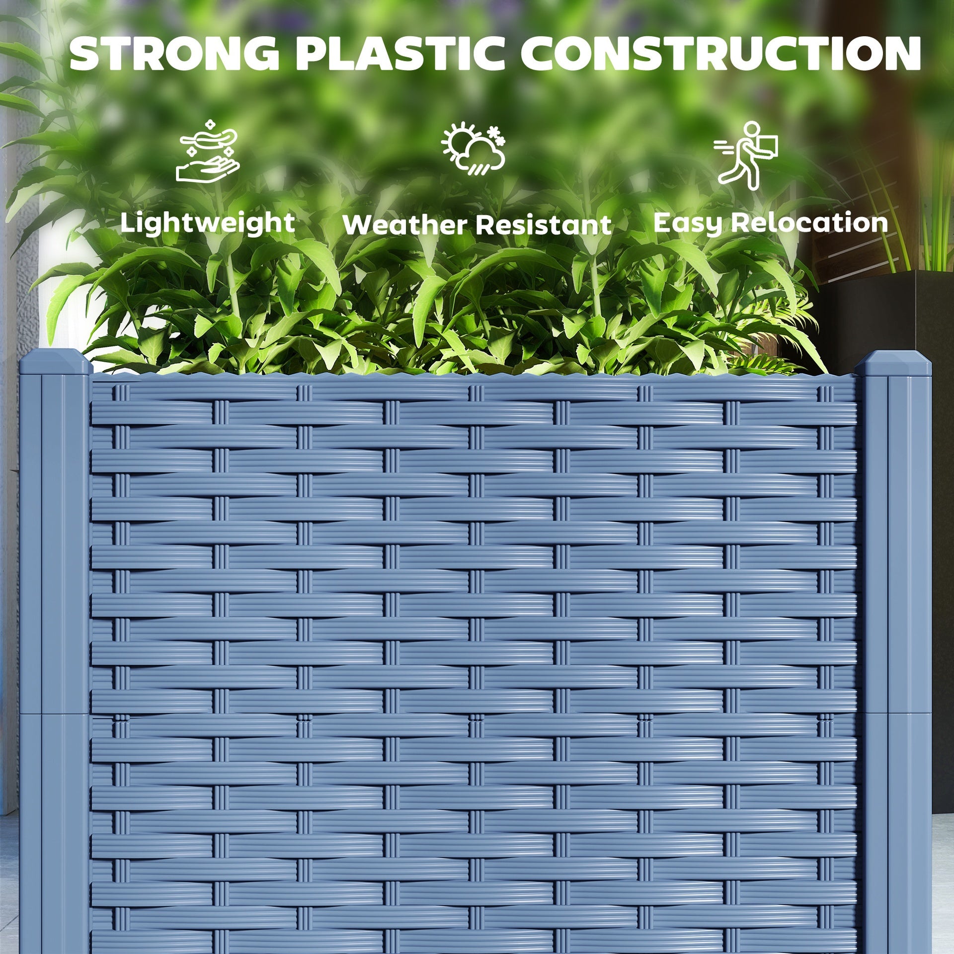 Outsunny Plastic Raised Garden Bed, 4 x 1 x 1 ft Outdoor Flower Box with Drainage Holes for Vegetables, Herbs, Blue