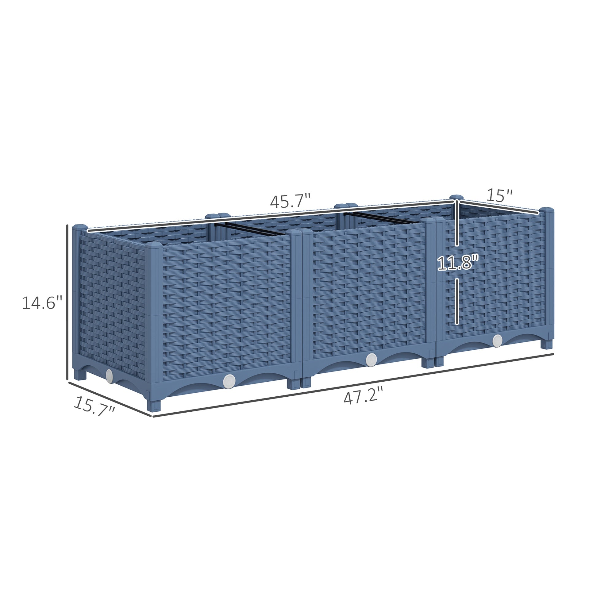 Outsunny Plastic Raised Garden Bed, 4 x 1 x 1 ft Outdoor Flower Box with Drainage Holes for Vegetables, Herbs, Blue