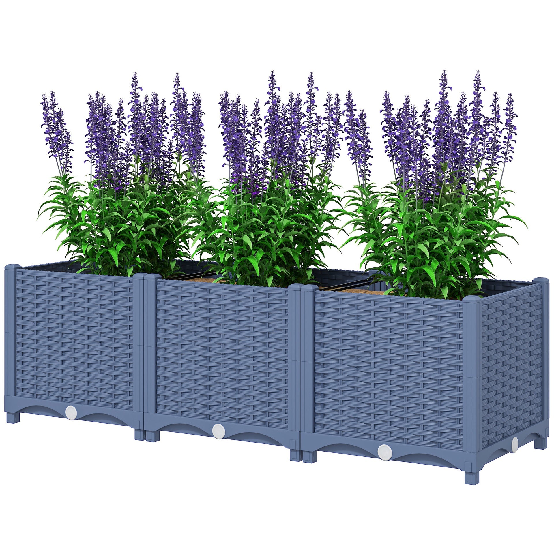 Outsunny Plastic Raised Garden Bed, 4 x 1 x 1 ft Outdoor Flower Box with Drainage Holes for Vegetables, Herbs, Blue