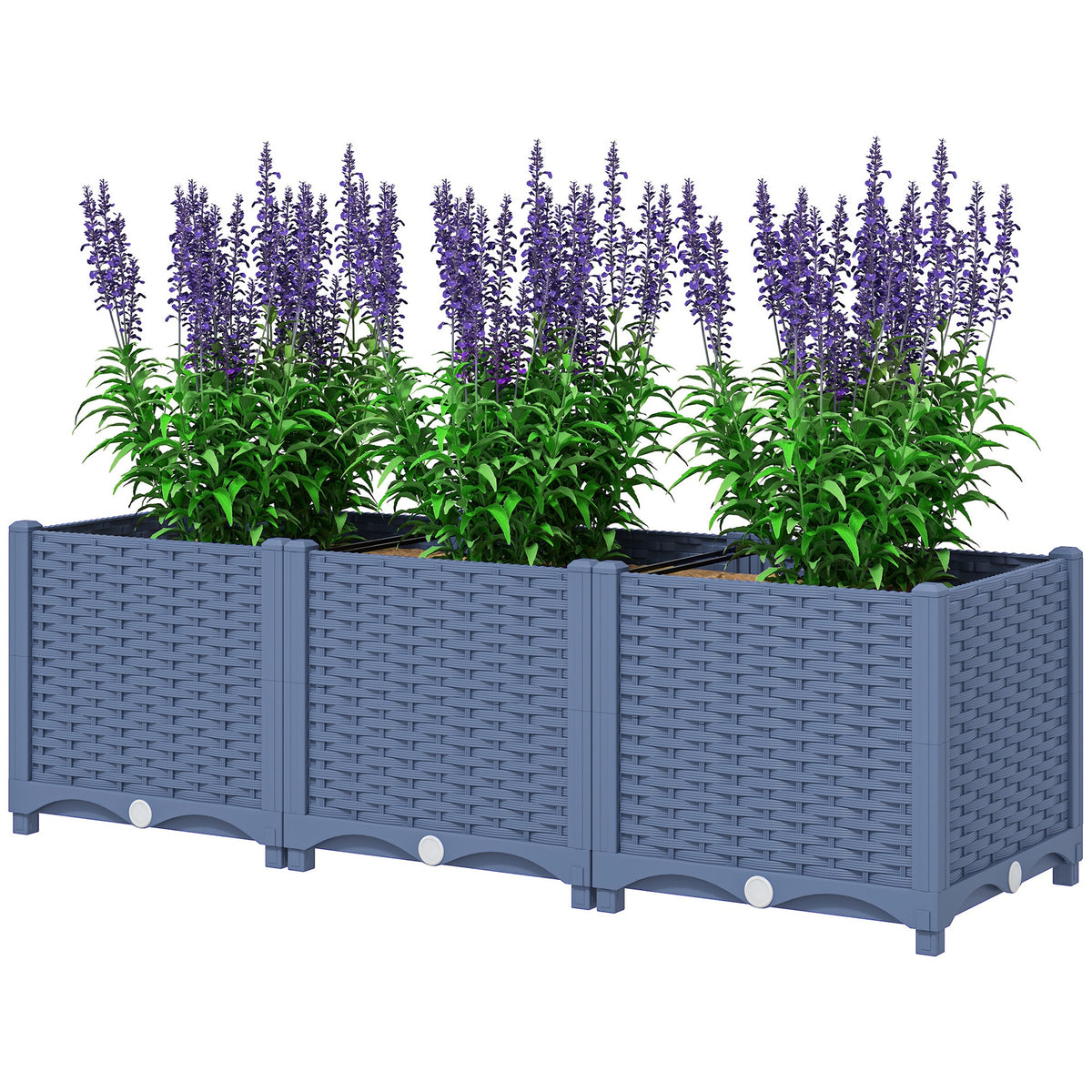 Outsunny Plastic Raised Garden Bed, 4 x 1 x 1 ft Outdoor Flower Box with Drainage Holes for Vegetables, Herbs, Blue