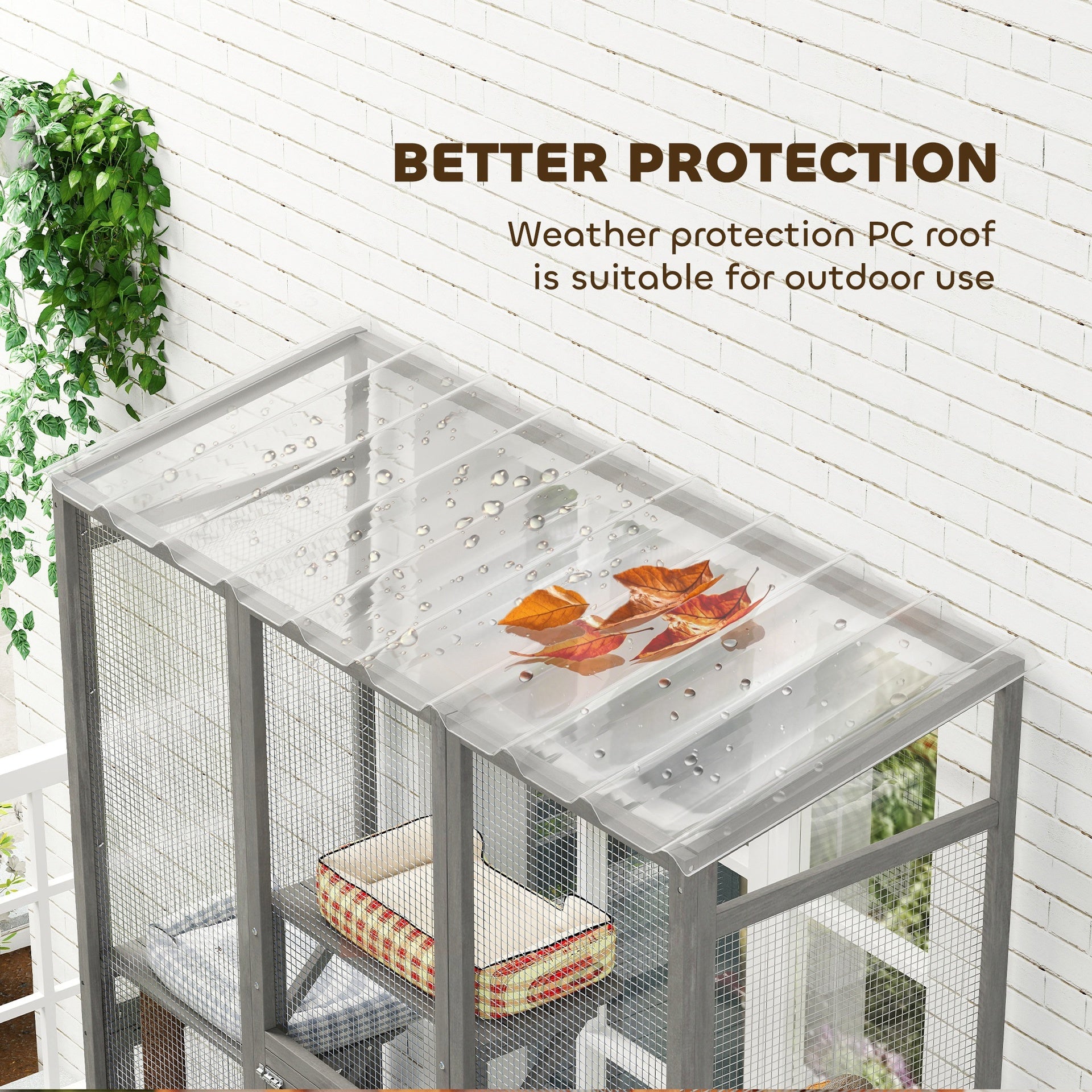 PawHut Outdoor Catio Cat Enclosure, Large Wooden Cat House with 6 Jumping Platforms, Scratching Post, 2 Ramps, for 2-3 Kittens