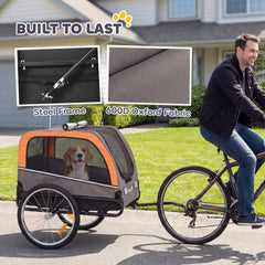 PawHut Dog Bike Trailer, Pet Cart Bicycle Carrier with 2 Entrances, Quick Release Wheels, Reflectors, Flag, Safety Leash