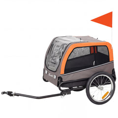 PawHut Dog Bike Trailer, Pet Cart Bicycle Carrier with 2 Entrances, Quick Release Wheels, Reflectors, Flag, Safety Leash
