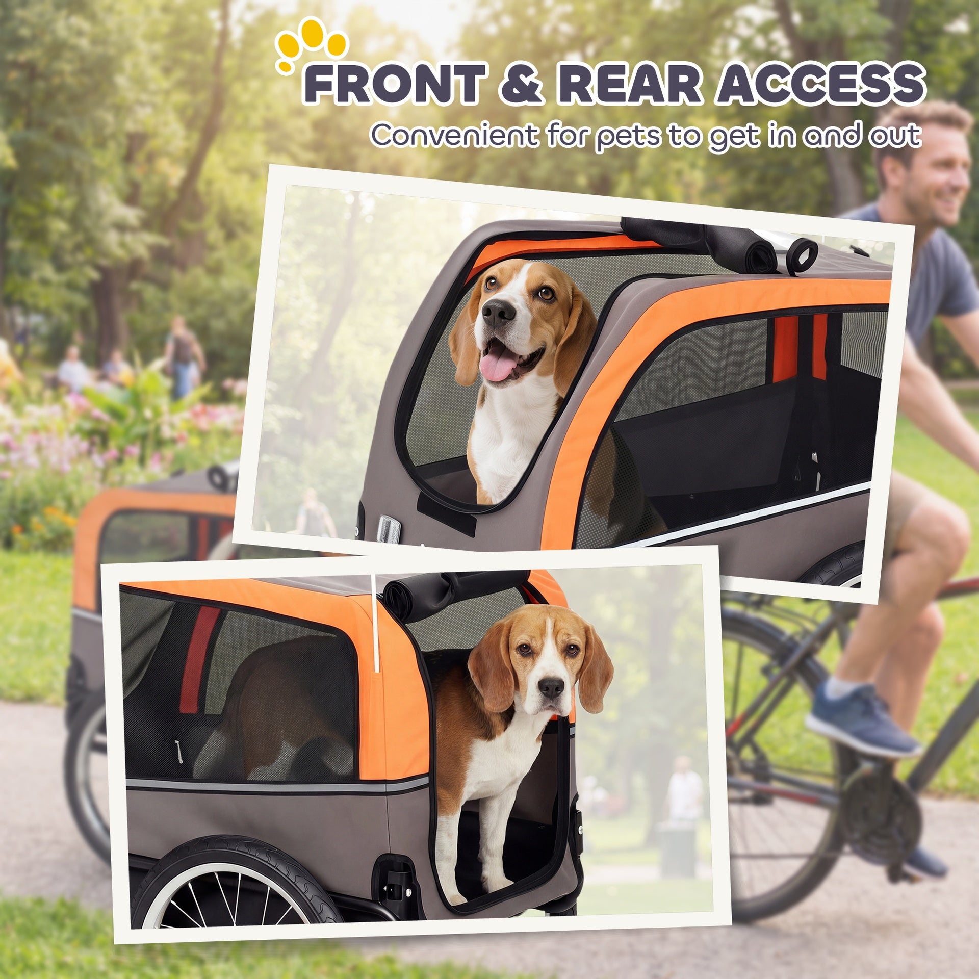 PawHut Dog Bike Trailer, Pet Cart Bicycle Carrier with 2 Entrances, Quick Release Wheels, Reflectors, Flag, Safety Leash