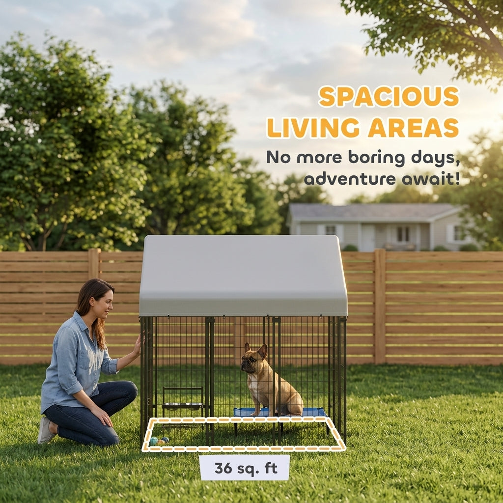PawHut Outdoor Dog Kennel with Roof, 6' x 6' x 6' Heavy Duty Welded Wire Dog Playpen Enclosure with Escape-proof Lock