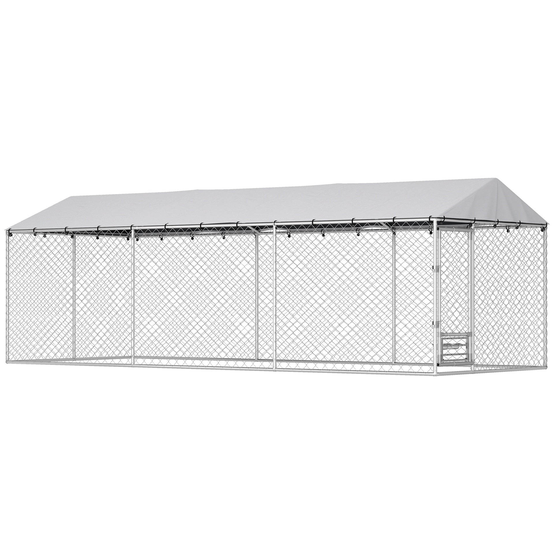 PawHut Dog Kennel Outdoor Dog Run Waterproof UV-Resist Cover Lockable Door Adjustable Bowls 20 x 7.5 x 6.5ft