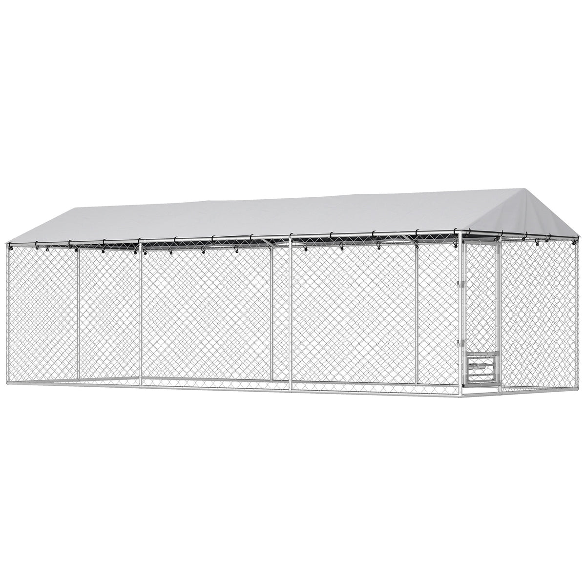 PawHut Dog Kennel Outdoor Dog Run Waterproof UV-Resist Cover Lockable Door Adjustable Bowls 20 x 7.5 x 6.5ft