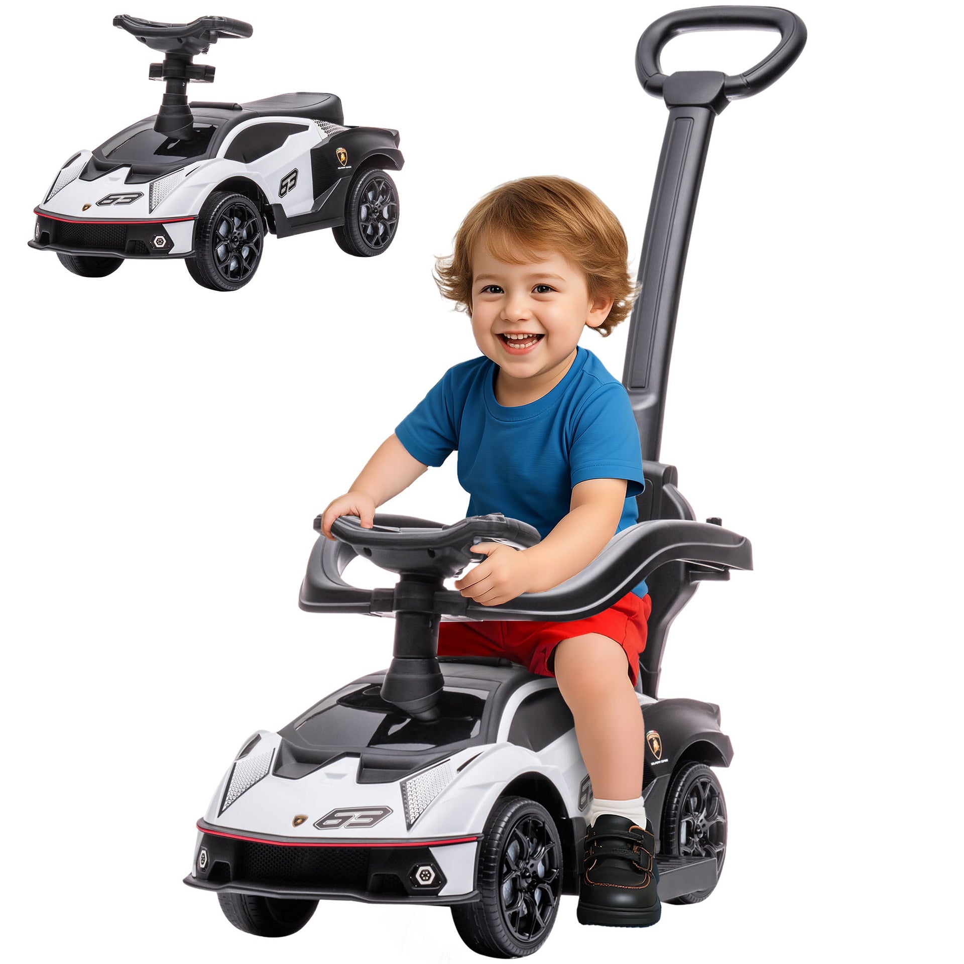 Aosom Toddler Push Car, Lamborghini Stroller Walking Car Age for 1-3, White