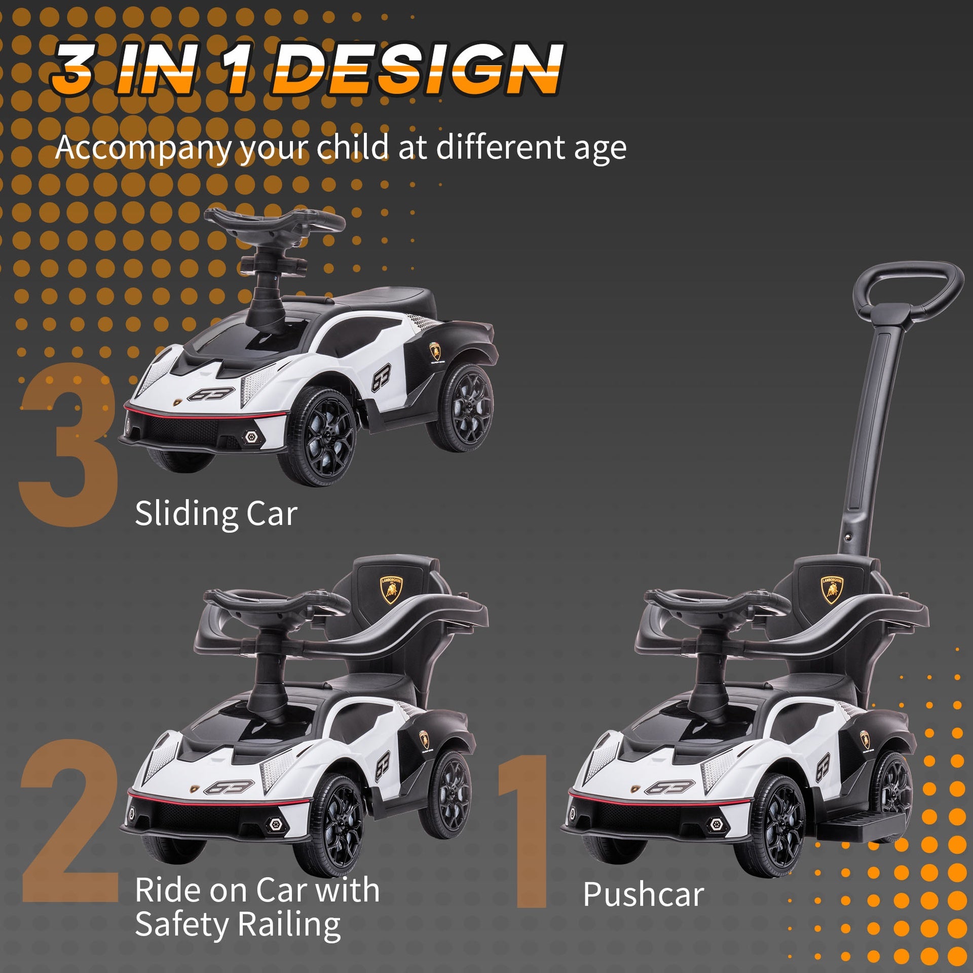 Aosom Toddler Push Car, Lamborghini Stroller Walking Car Age for 1-3, White