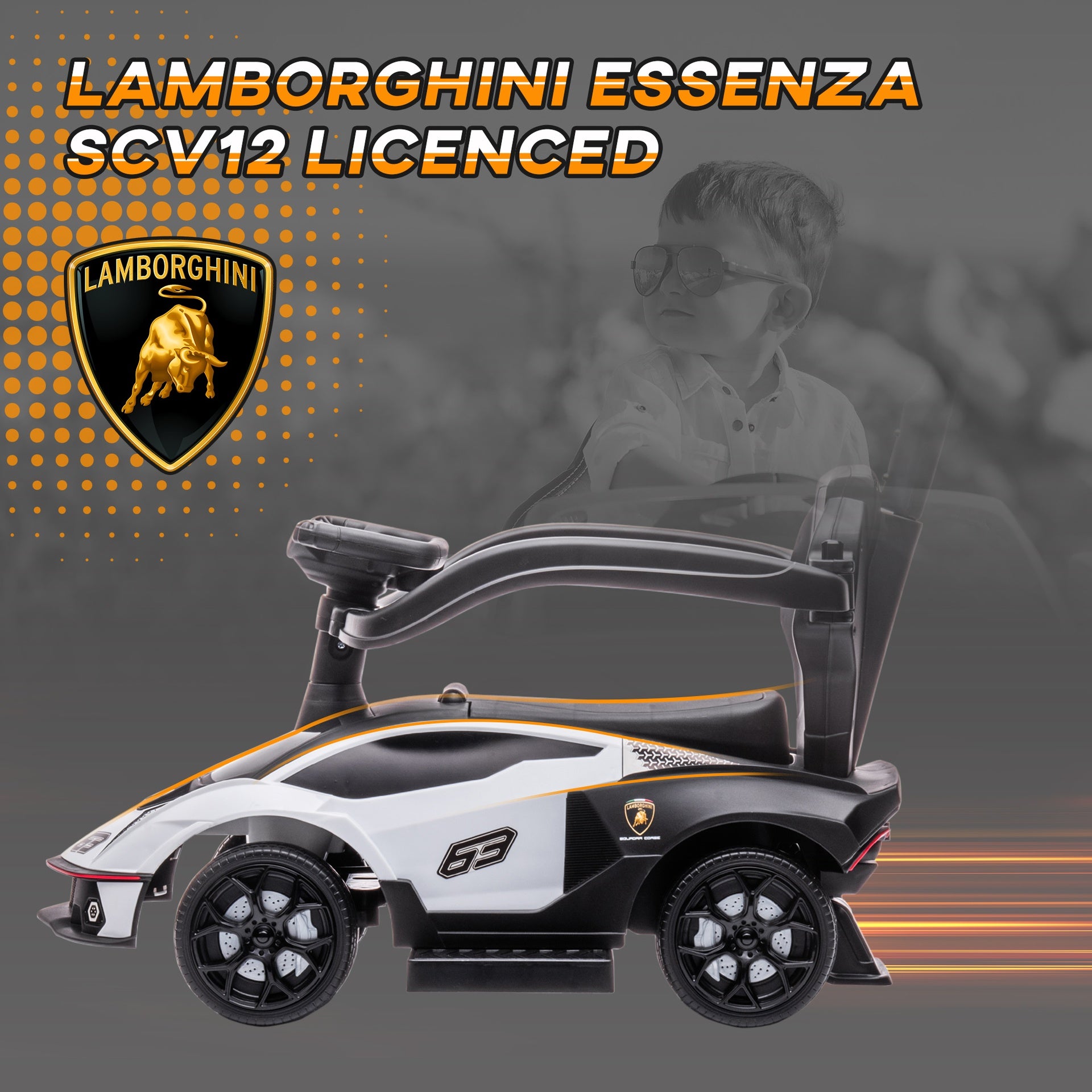 Aosom Toddler Push Car, Lamborghini Stroller Walking Car Age for 1-3, White